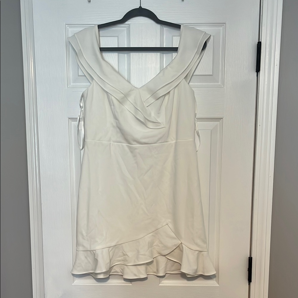 City Studio Cream Sleeveless Mini Dress with Ruffled Tie Front